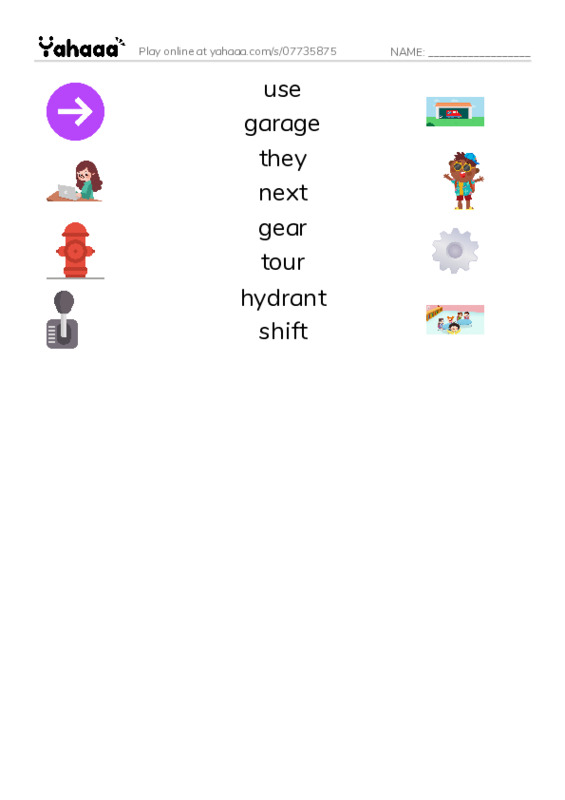 RAZ Vocabulary J: My Uncle Is a Firefighter PDF three columns match words