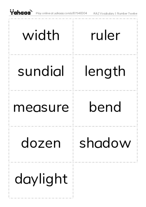 RAZ Vocabulary J: Number Twelve PDF two columns flashcards