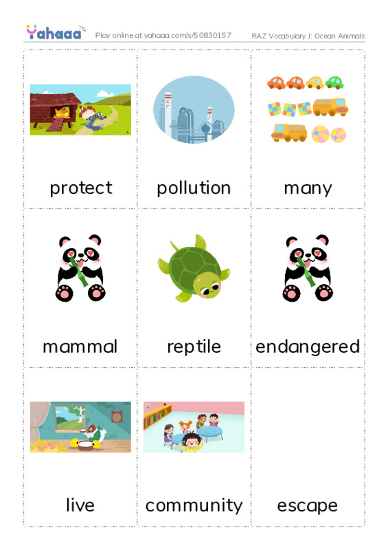 RAZ Vocabulary J: Ocean Animals PDF flaschards with images