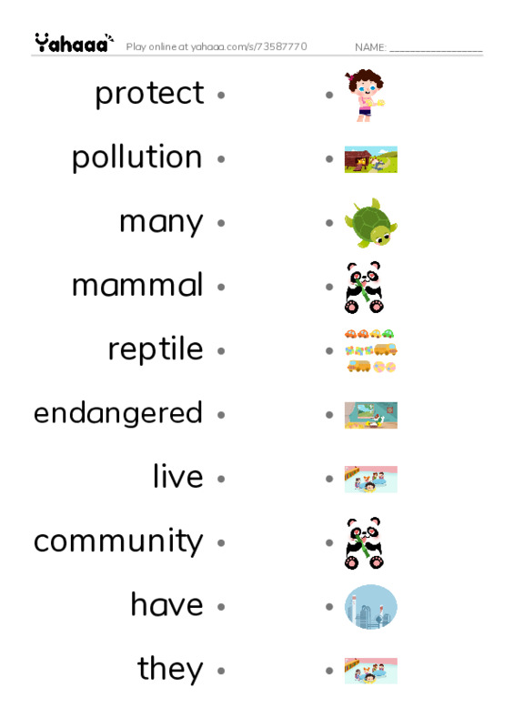 RAZ Vocabulary J: Ocean Animals PDF link match words worksheet