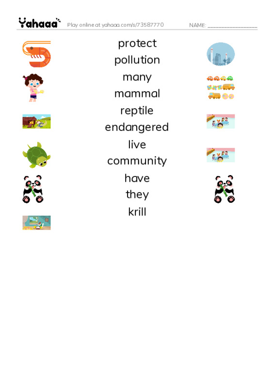 RAZ Vocabulary J: Ocean Animals PDF three columns match words