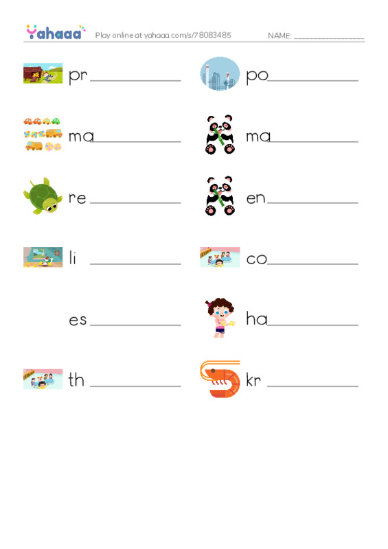 RAZ Vocabulary J: Ocean Animals PDF worksheet writing row