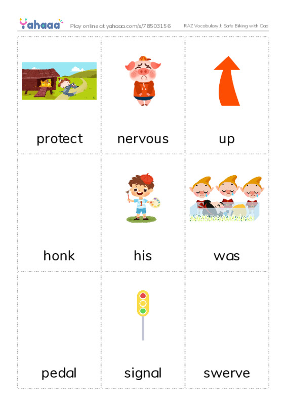 RAZ Vocabulary J: Safe Biking with Dad PDF flaschards with images
