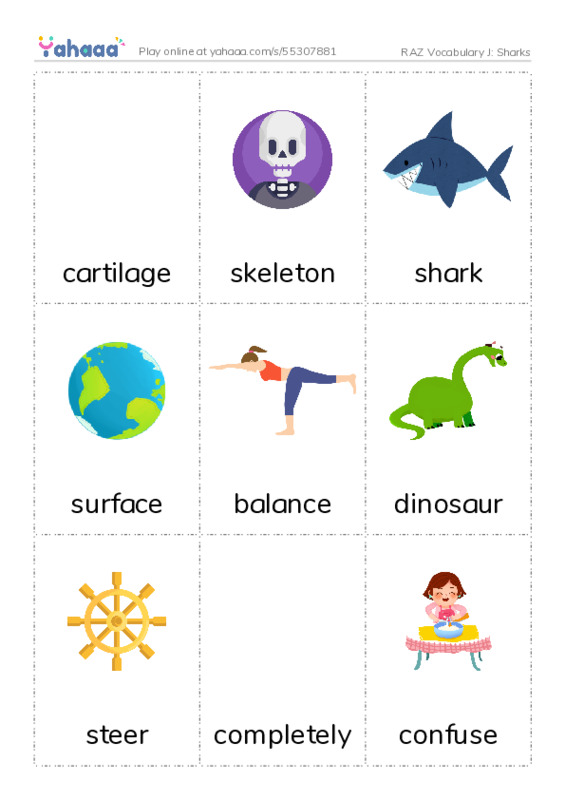 RAZ Vocabulary J: Sharks PDF flaschards with images