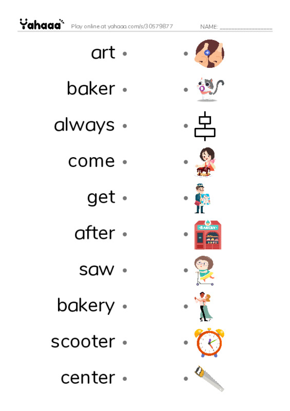 RAZ Vocabulary J: The Cinnamon Bun Mystery PDF link match words worksheet