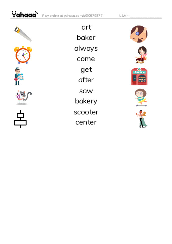 RAZ Vocabulary J: The Cinnamon Bun Mystery PDF three columns match words