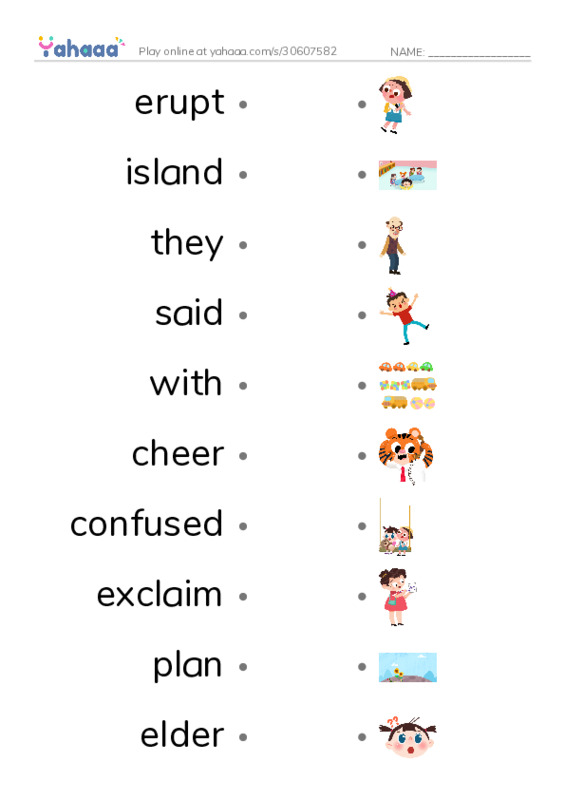 RAZ Vocabulary J: The Ship of Shapes PDF link match words worksheet