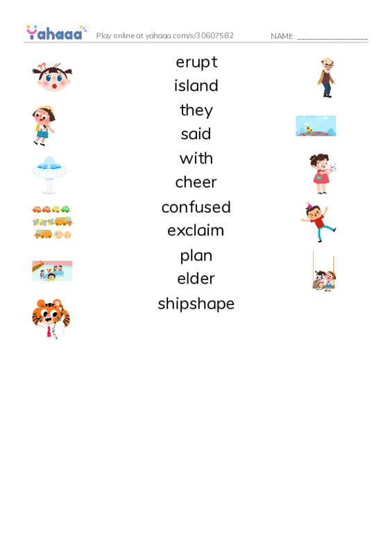 RAZ Vocabulary J: The Ship of Shapes PDF three columns match words