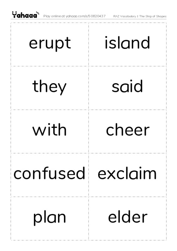RAZ Vocabulary J: The Ship of Shapes PDF two columns flashcards