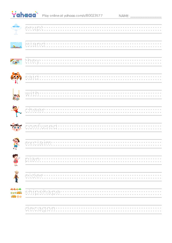 RAZ Vocabulary J: The Ship of Shapes PDF write between the lines worksheet