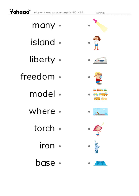 RAZ Vocabulary J: The Story of the Statue PDF link match words worksheet