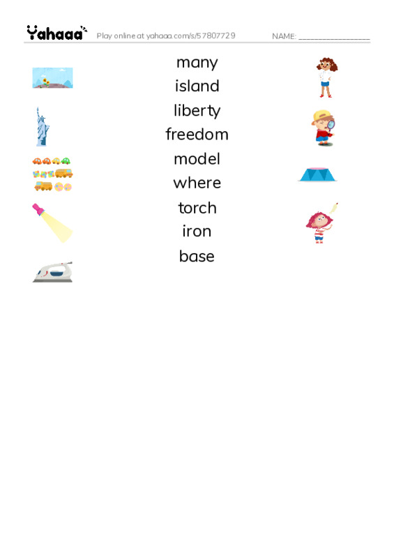 RAZ Vocabulary J: The Story of the Statue PDF three columns match words