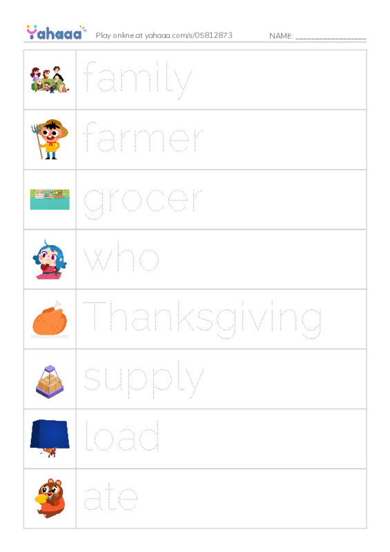 RAZ Vocabulary J: The Thanksgiving the Jacks Built PDF one column image words