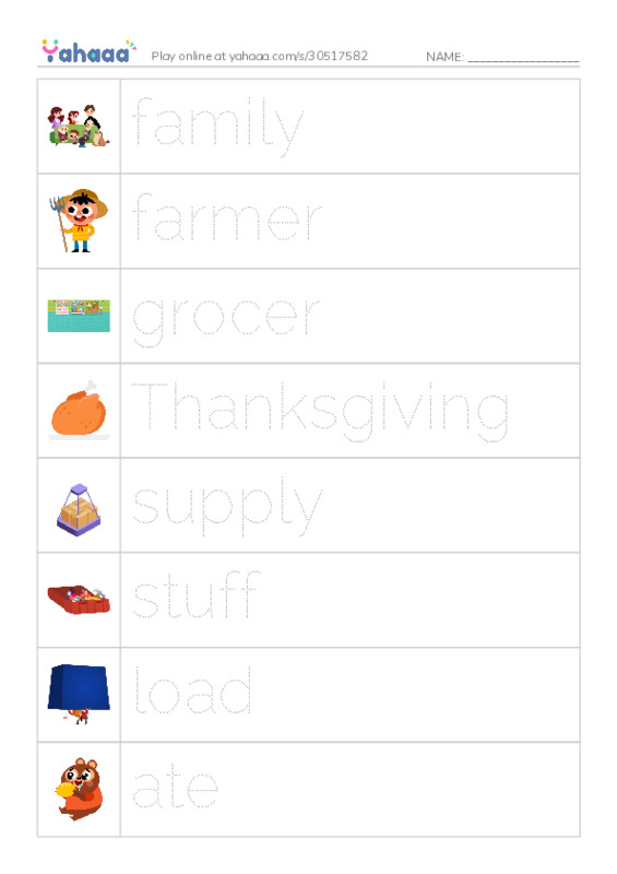 RAZ Vocabulary J: The Thanksgiving the Other Jacks Built PDF one column image words