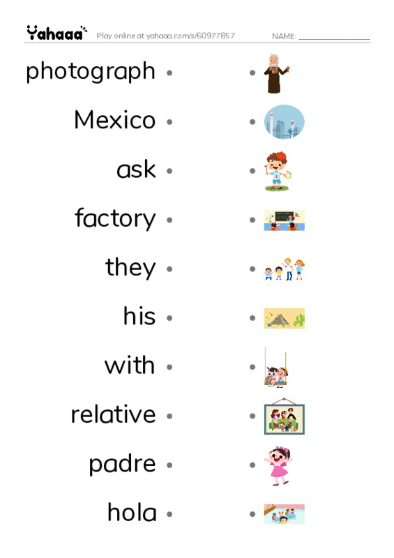 RAZ Vocabulary J: Welcome Carlos PDF link match words worksheet