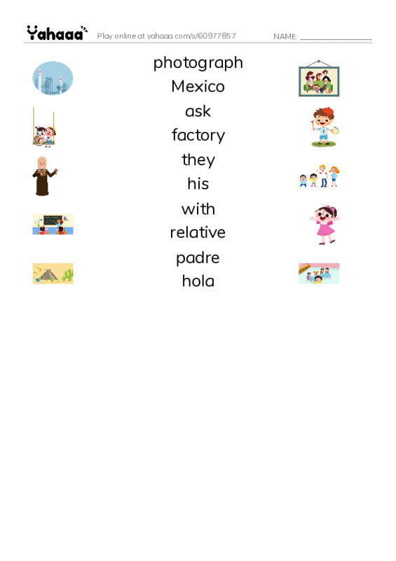 RAZ Vocabulary J: Welcome Carlos PDF three columns match words