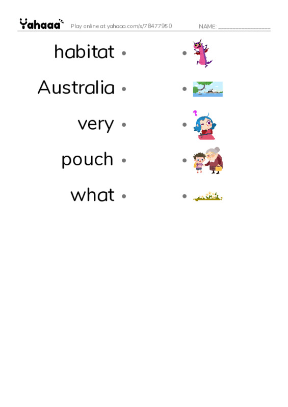 RAZ Vocabulary J: Wheres the Joey PDF link match words worksheet