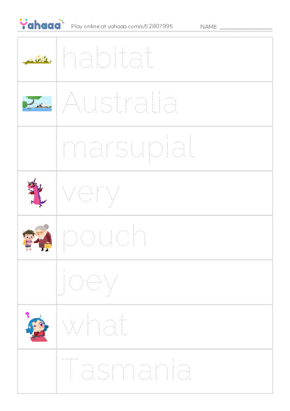 RAZ Vocabulary J: Wheres the Joey PDF one column image words
