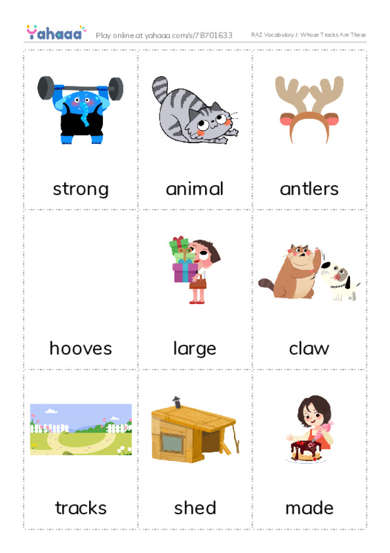 RAZ Vocabulary J: Whose Tracks Are These PDF flaschards with images