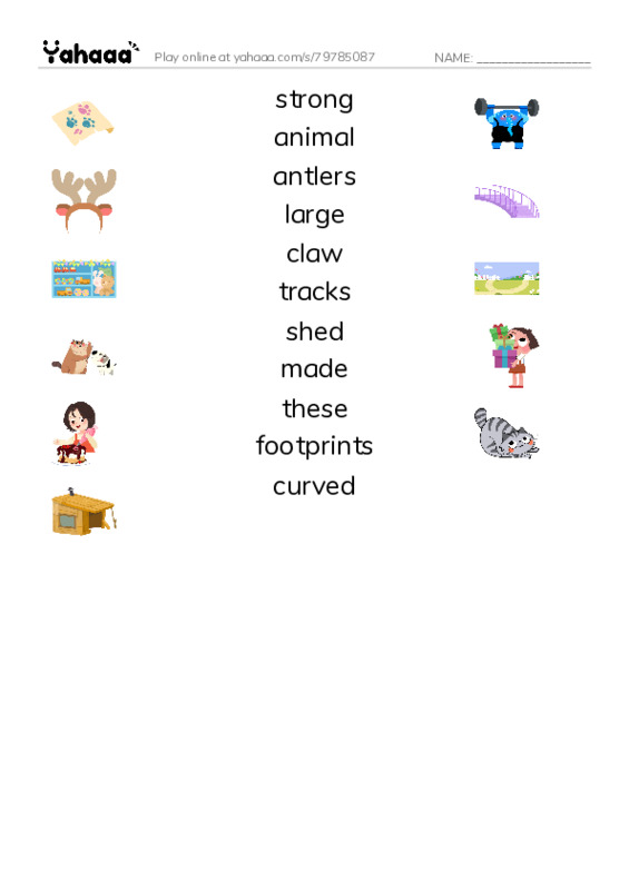 RAZ Vocabulary J: Whose Tracks Are These PDF three columns match words