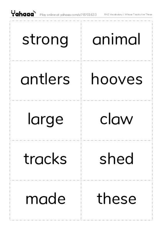 RAZ Vocabulary J: Whose Tracks Are These PDF two columns flashcards