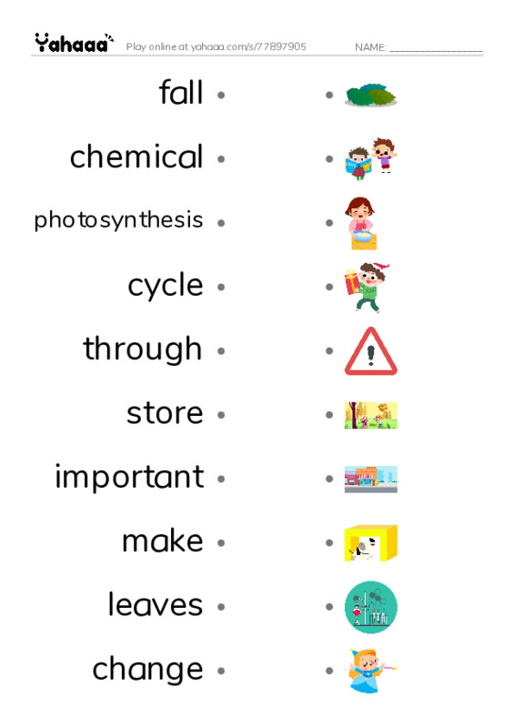 RAZ Vocabulary J: Why Do Leaves Change Color PDF link match words worksheet