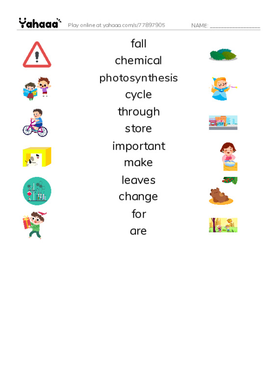 RAZ Vocabulary J: Why Do Leaves Change Color PDF three columns match words