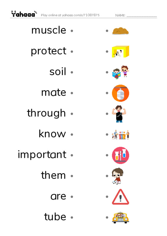RAZ Vocabulary J: Wiggly Worms PDF link match words worksheet