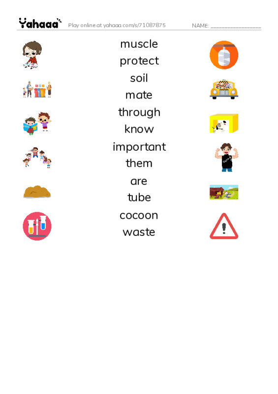 RAZ Vocabulary J: Wiggly Worms PDF three columns match words