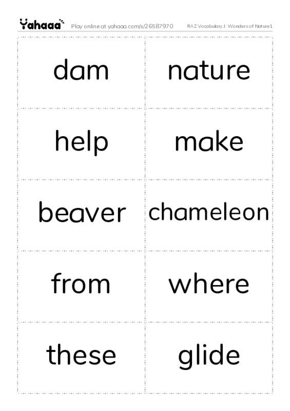 RAZ Vocabulary J: Wonders of Nature1 PDF two columns flashcards