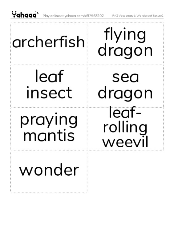 RAZ Vocabulary J: Wonders of Nature2 PDF two columns flashcards