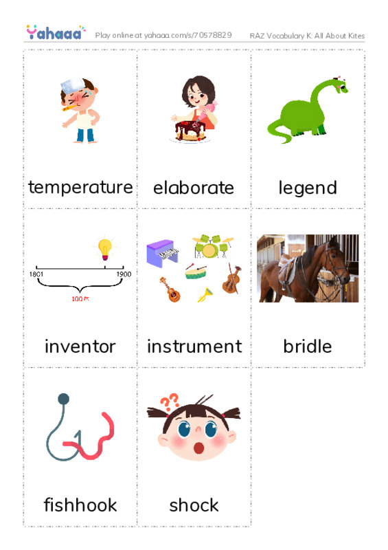 RAZ Vocabulary K: All About Kites PDF flaschards with images