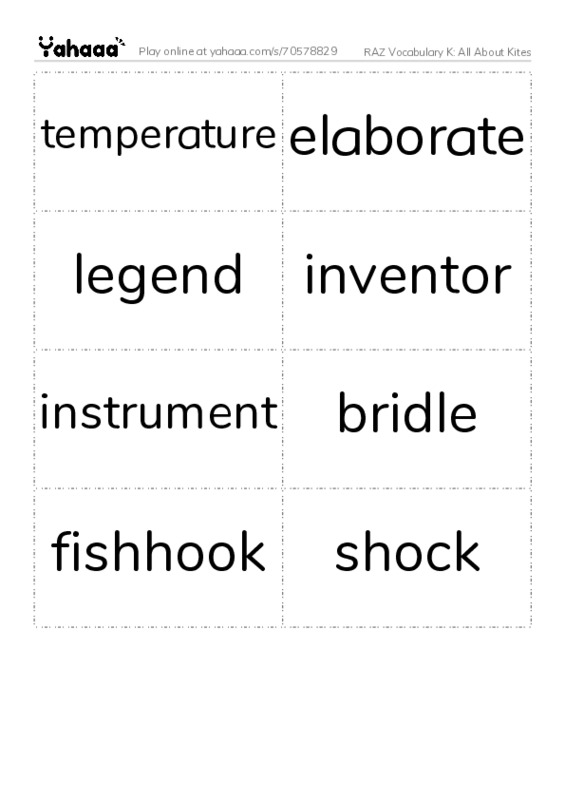 RAZ Vocabulary K: All About Kites PDF two columns flashcards