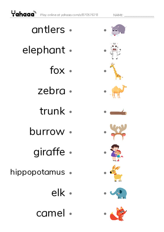 RAZ Vocabulary K: Animals Animals PDF link match words worksheet