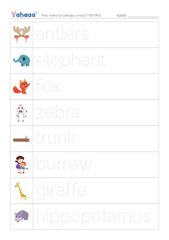 RAZ Vocabulary K: Animals Animals PDF one column image words