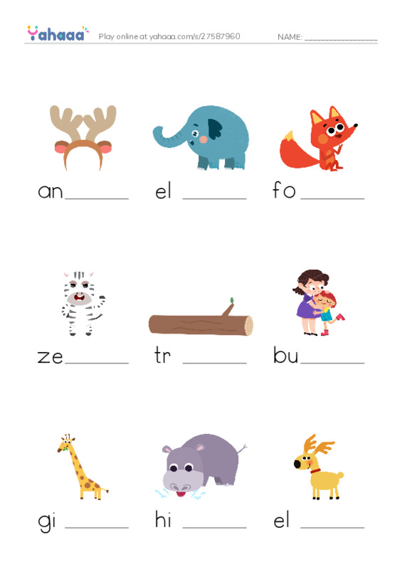 RAZ Vocabulary K: Animals Animals PDF worksheet to fill in words gaps