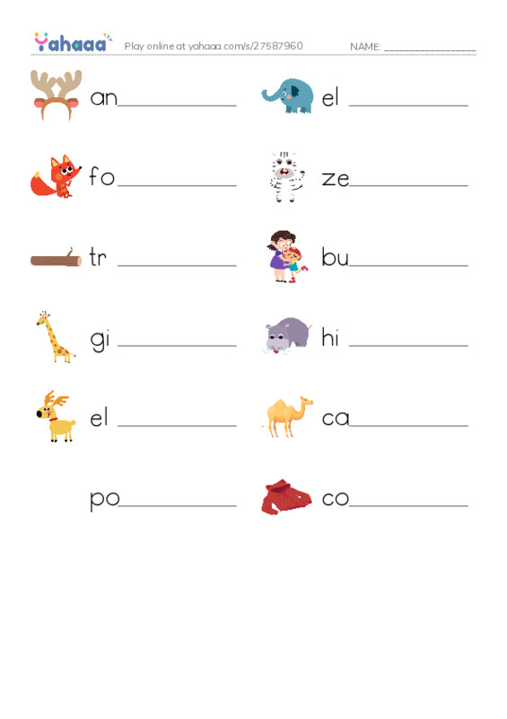 RAZ Vocabulary K: Animals Animals PDF worksheet writing row