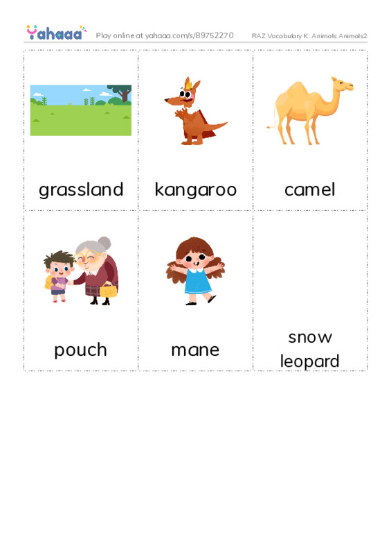 RAZ Vocabulary K: Animals Animals2 PDF flaschards with images