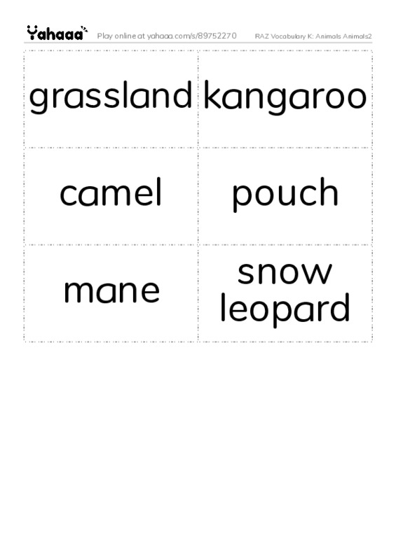 RAZ Vocabulary K: Animals Animals2 PDF two columns flashcards