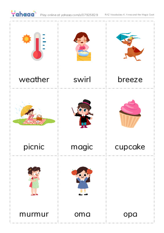 RAZ Vocabulary K: Anna and the Magic Coat PDF flaschards with images