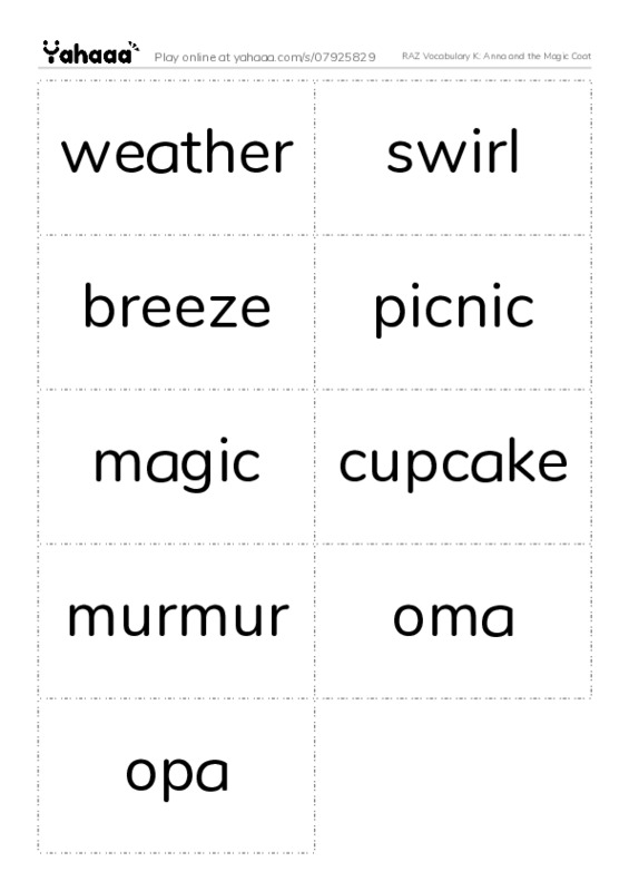 RAZ Vocabulary K: Anna and the Magic Coat PDF two columns flashcards