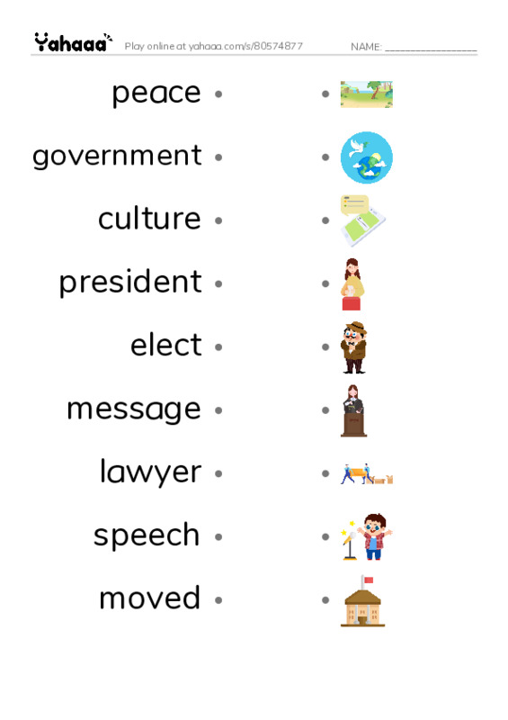 RAZ Vocabulary K: Barack Obama PDF link match words worksheet
