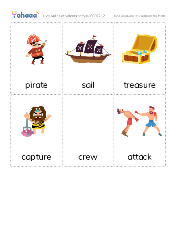 RAZ Vocabulary K: Blackbeard the Pirate PDF flaschards with images