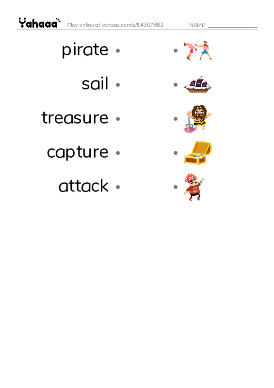 RAZ Vocabulary K: Blackbeard the Pirate PDF link match words worksheet