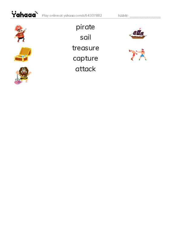 RAZ Vocabulary K: Blackbeard the Pirate PDF three columns match words