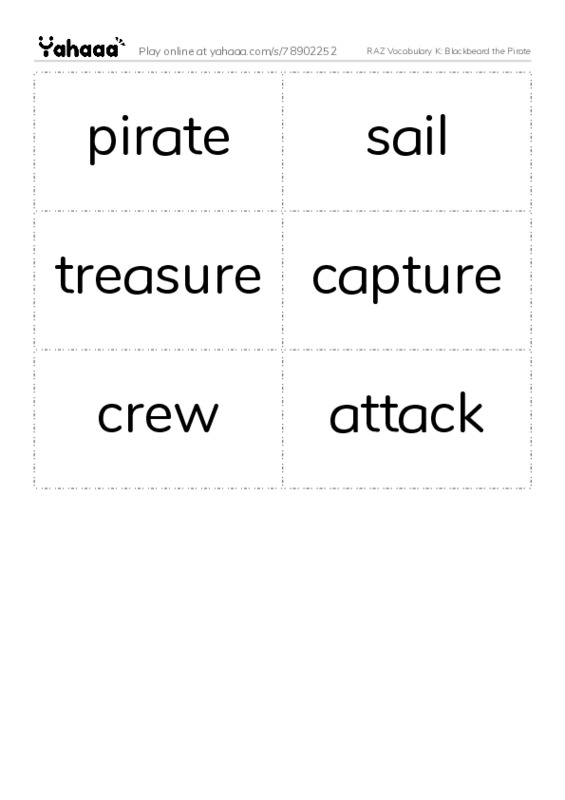 RAZ Vocabulary K: Blackbeard the Pirate PDF two columns flashcards