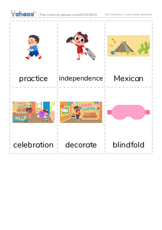 RAZ Vocabulary K: Carloss Family Celebration PDF flaschards with images