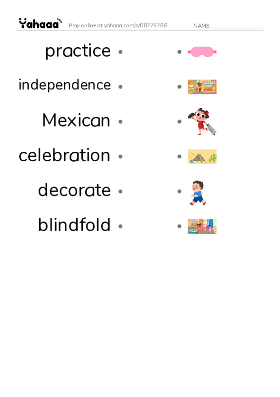 RAZ Vocabulary K: Carloss Family Celebration PDF link match words worksheet
