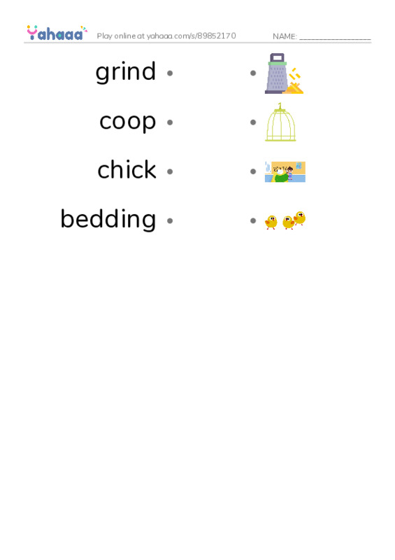 RAZ Vocabulary K: Chickens in My Backyard PDF link match words worksheet