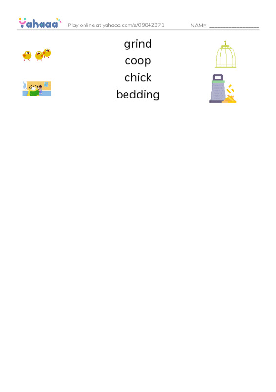RAZ Vocabulary K: Chickens in My Backyard PDF three columns match words